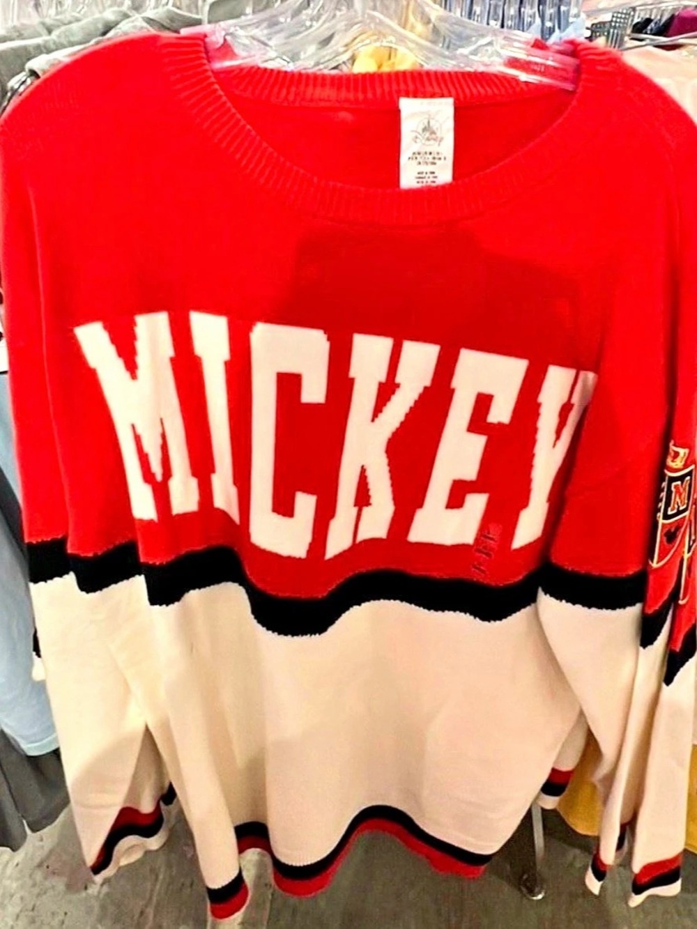 Disney Mickey Color Block Crewneck Sweater in Red & White